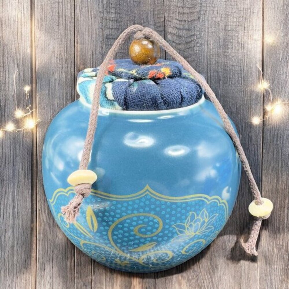 Vintage Asian Ceramic Trinket Box Container With Hand Made Lid Stopper Decor VTG